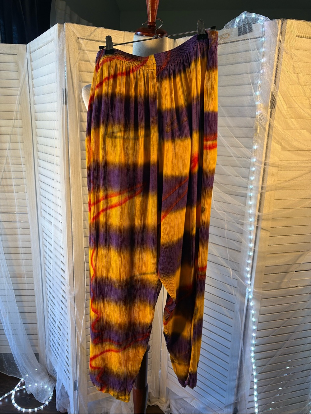 Source Unknown Yellow & Purple Wide Leg Tie-Dye Pants
